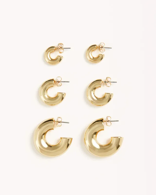 JULIETTE EARRINGS 3 PACK - GOLD PLATED 18K sold by Billini
