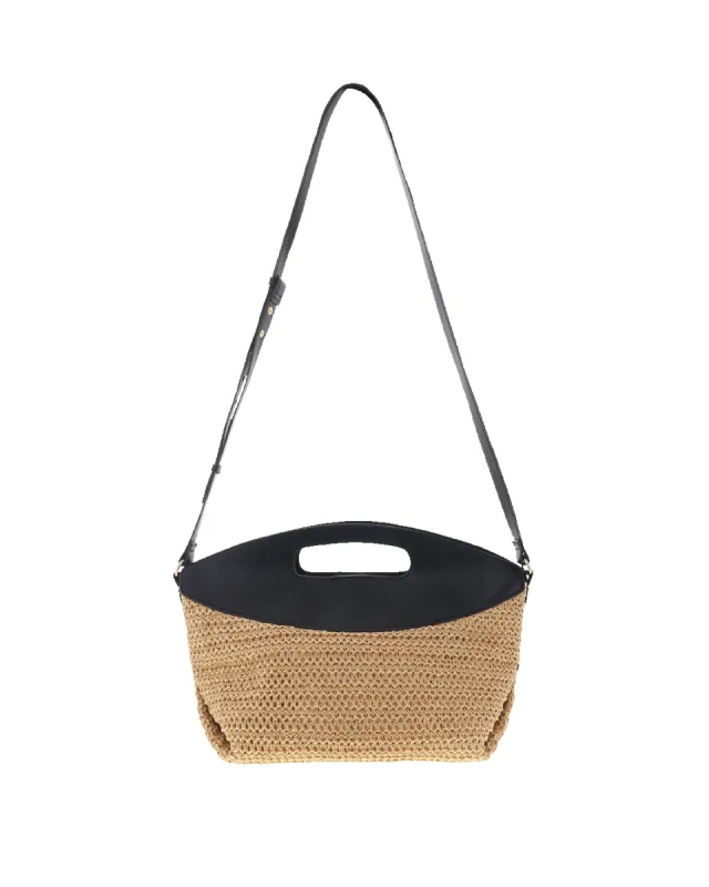 MILA HANDLE BAG - NATURAL RAFFIA-BLACK sold by Billini