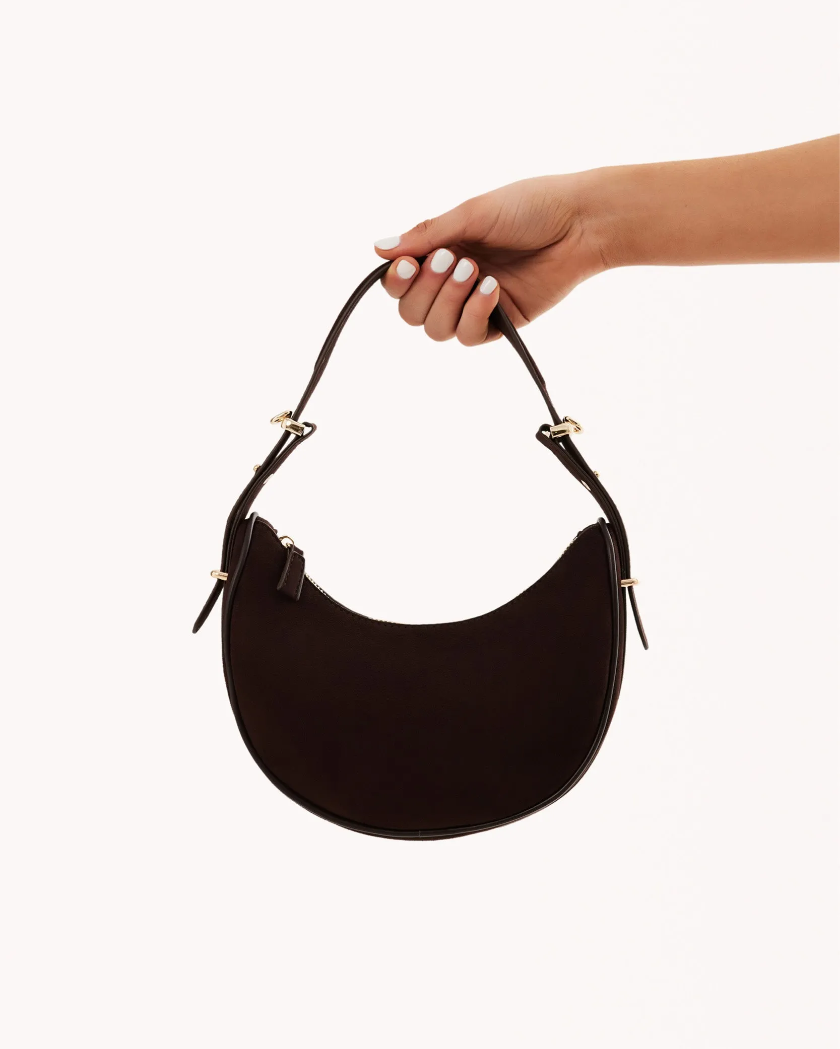 HALO SHOULDER BAG - CHOCOLATE SUEDE sold by Billini