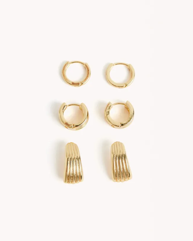 MILEY 3 PACK EARRINGS - GOLD PLATED 18K sold by Billini
