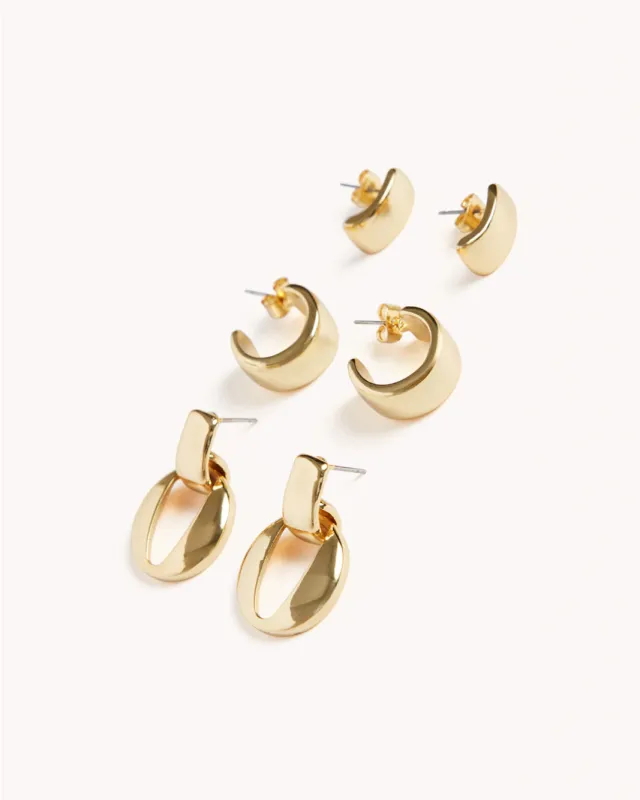 DELPHINE 3 PACK EARRINGS - GOLD PLATED 18K sold by Billini