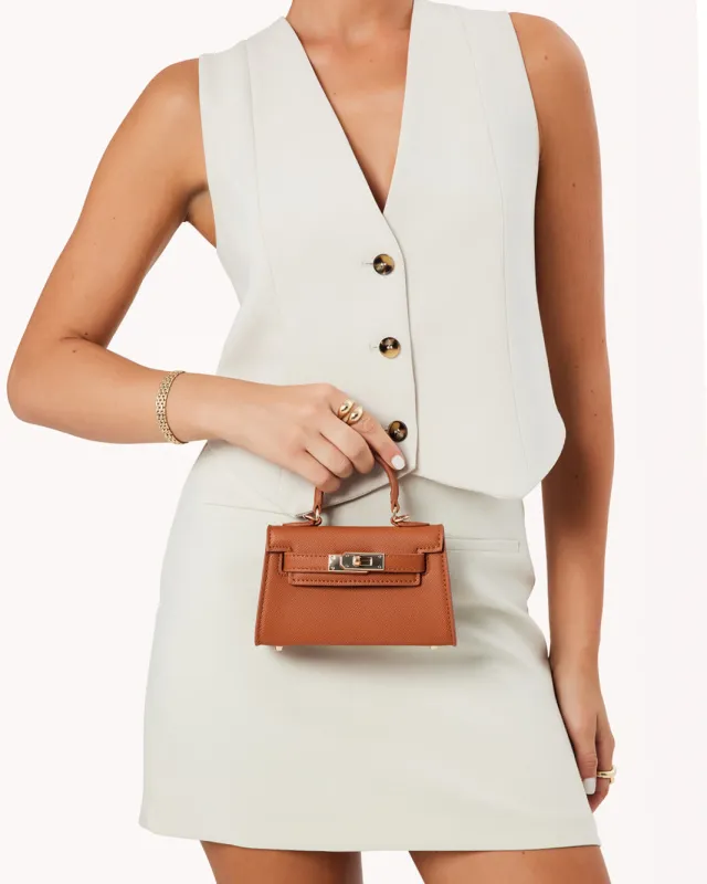 HARIETTE MINI HANDLE BAG - TAN SAFFIANO sold by Billini