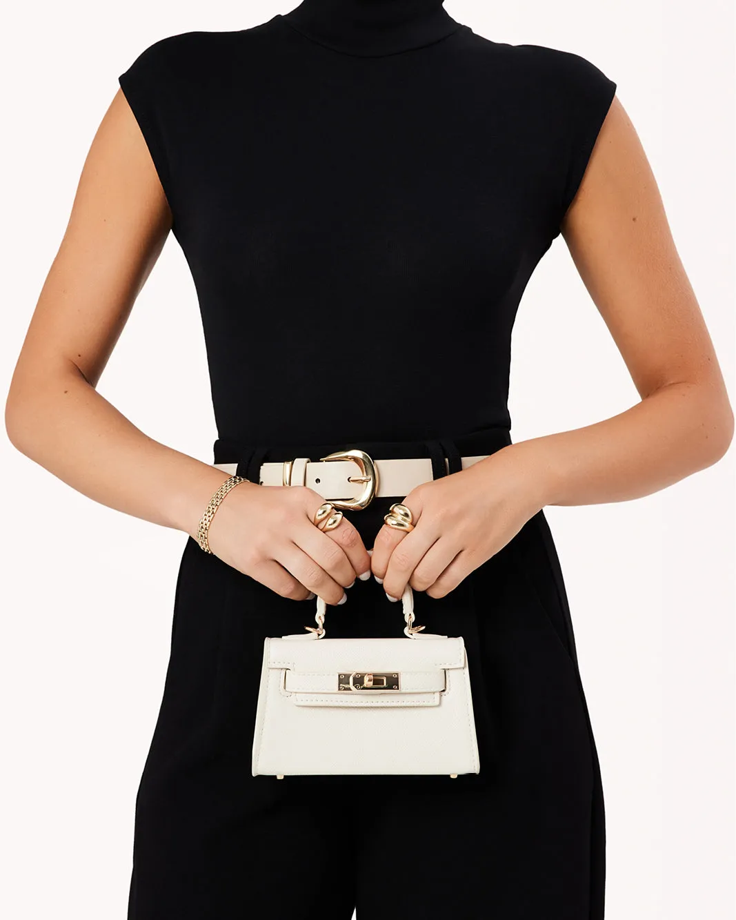 HARIETTE MINI HANDLE BAG - BONE SAFFIANO sold by Billini