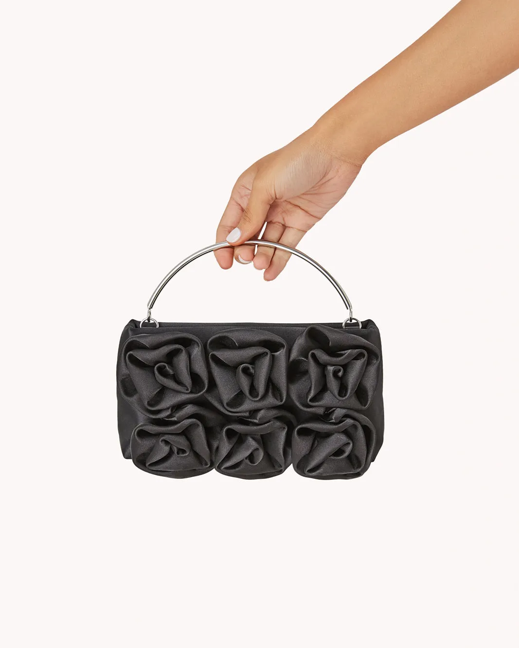 FLORA HANDLE BAG - BLACK SATIN sold by Billini