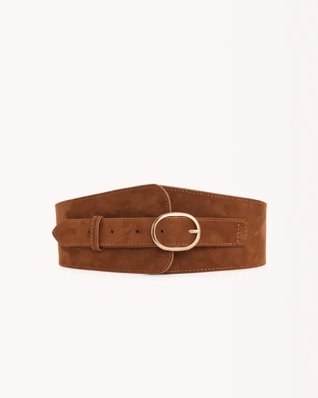 FRANKIE BELT - LIGHT HAZEL SUEDE-GOLD made by Billini