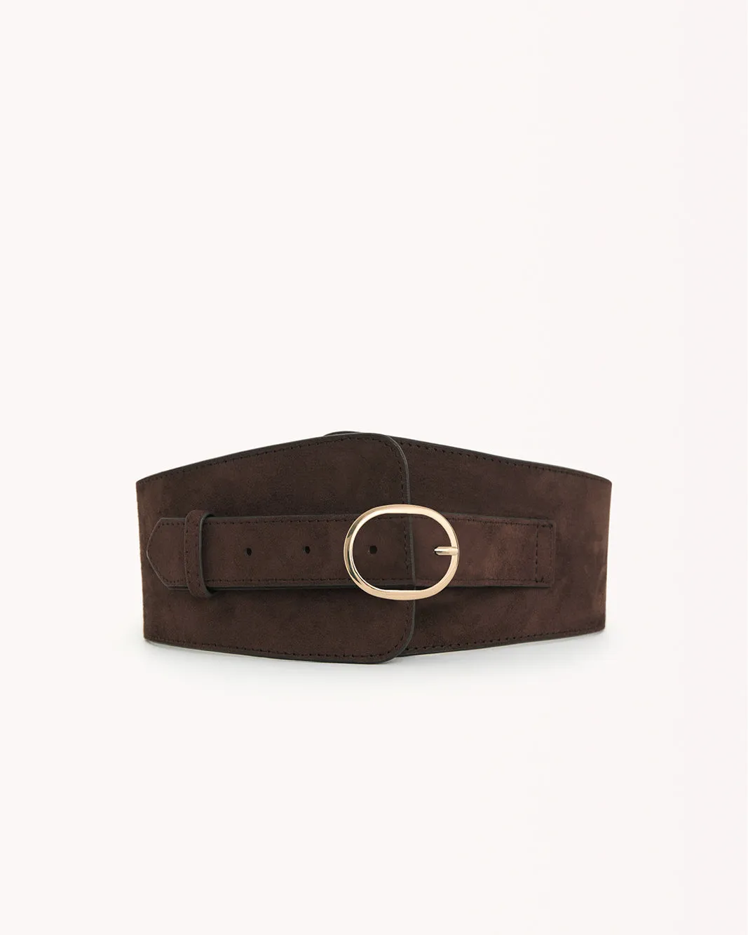 FRANKIE BELT - DARK CACAO SUEDE-GOLD sold by Billini