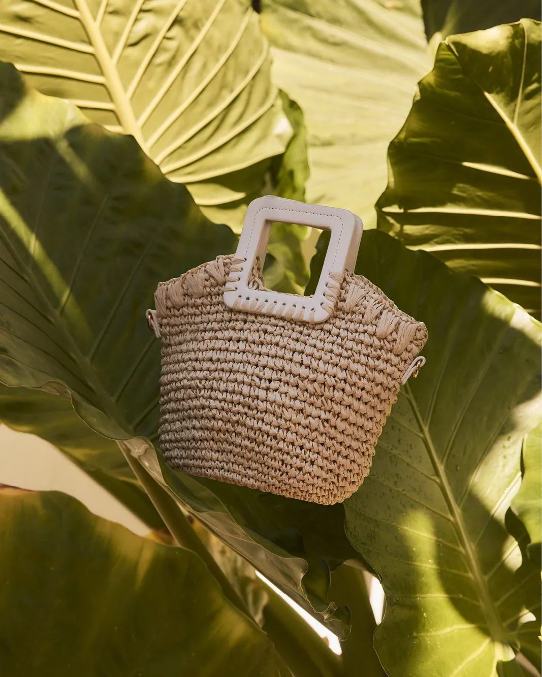 EVIE HANDLE BAG - NATURAL RAFFIA-WHITE sold by Billini