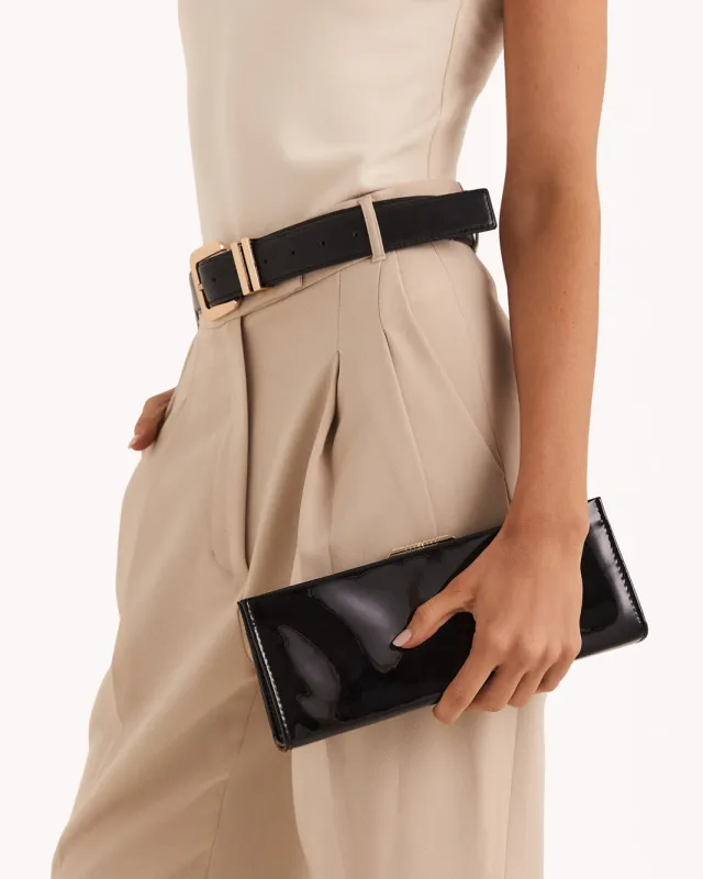 VIVIENNE CLUTCH BAG - BLACK PATENT-GOLD sold by Billini