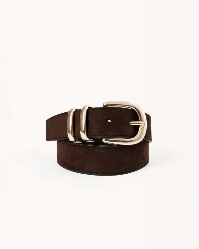 AMANI BELT - DARK CACAO SUEDE-GOLD sold by Billini