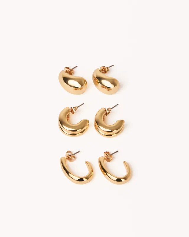 ZALI 3 PACK EARRINGS - GOLD PLATED 18K sold by Billini