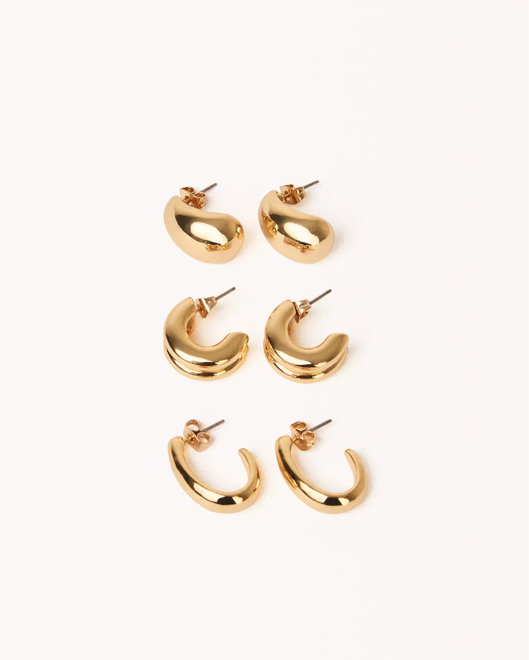ZALI 3 PACK EARRINGS - GOLD PLATED 18K sold by Billini