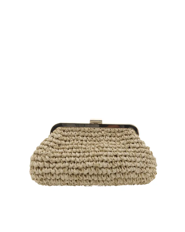 CAMILLE CLUTCH BAG - NATURAL RAFFIA-GOLD sold by Billini