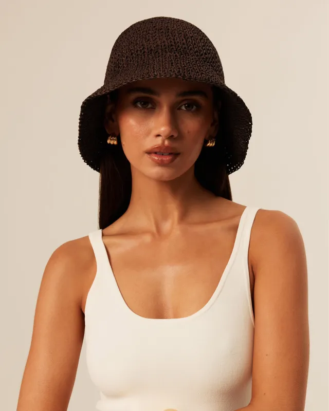 STRAW BUCKET HAT - CHOCOLATE RAFFIA sold by Billini