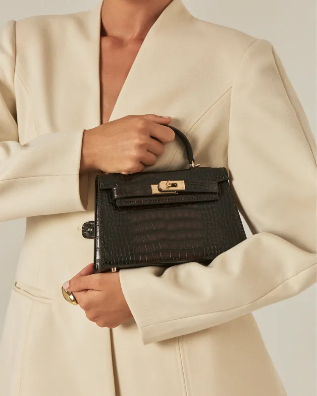 HARIETTE HANDLE BAG - DARK CACAO CROC sold by Billini