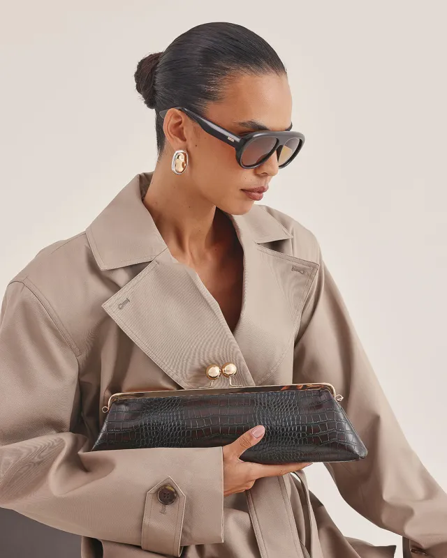 ABIGAIL CLUTCH BAG - DARK CACAO CROC made by Billini