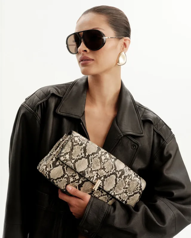 ELAINE CLUTCH BAG - CREAM SNAKE made by Billini