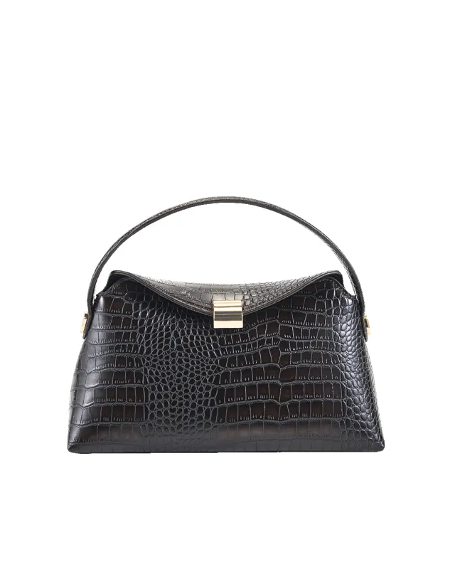 ANNALISE HANDLE BAG - DARK CACAO CROC made by Billini
