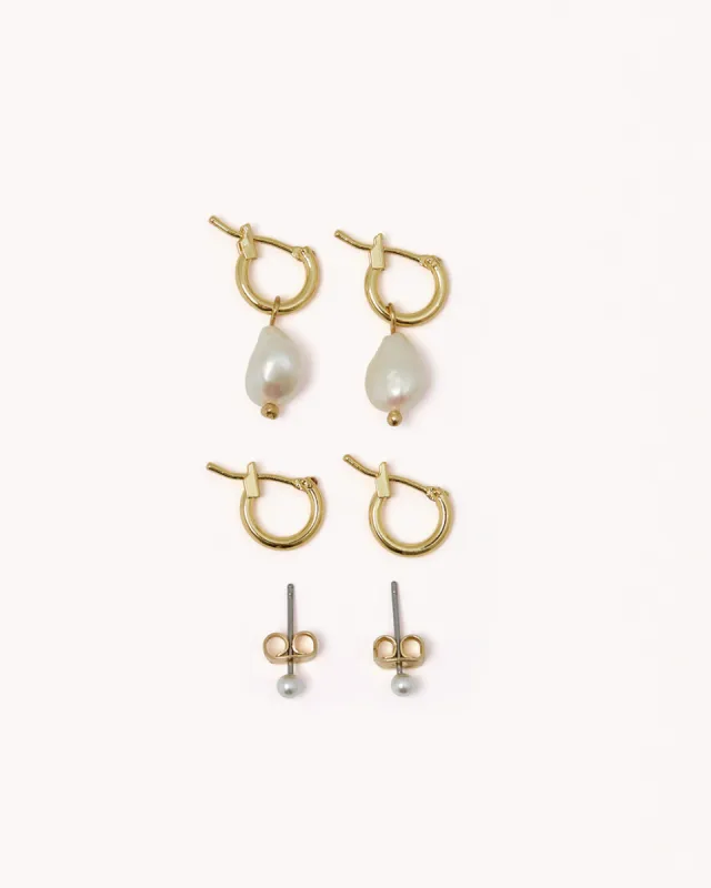 BENNY EARRING 3 PACK - GOLD PLATED 18K-PEARL sold by Billini