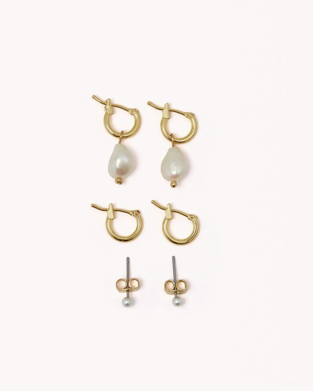 BENNY EARRING 3 PACK - GOLD PLATED 18K-PEARL sold by Billini