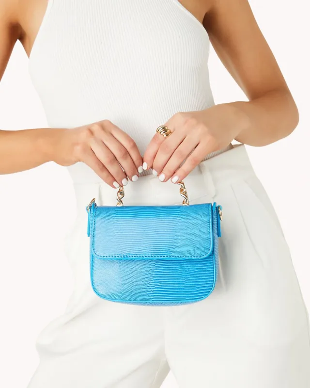 ALLAIAH HANDLE BAG - AZURE PATENT CROC sold by Billini