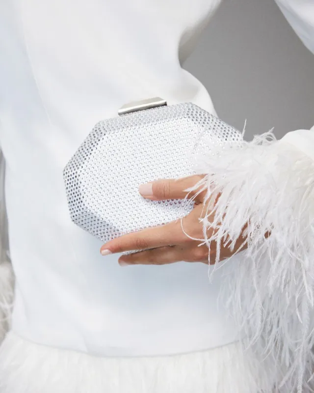 BLAKELY CLUTCH BAG - WHITE-SILVER DIAMANTE sold by Billini