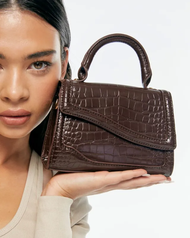 AGNES HANDLE BAG - ESPRESSO CROC sold by Billini
