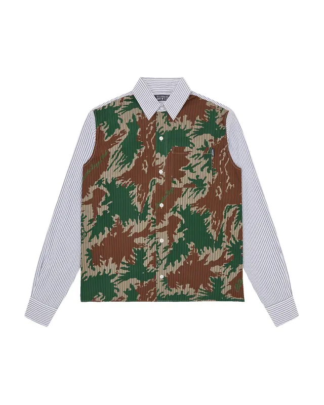 Burst Camo Half Print Poplin Stripe Shirt made by Billionaire Boys Club