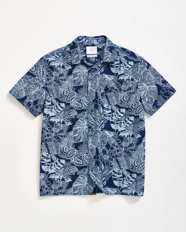 Short Sleeve Indigo Botanical Treme Block Shirt sold by Billy Reid