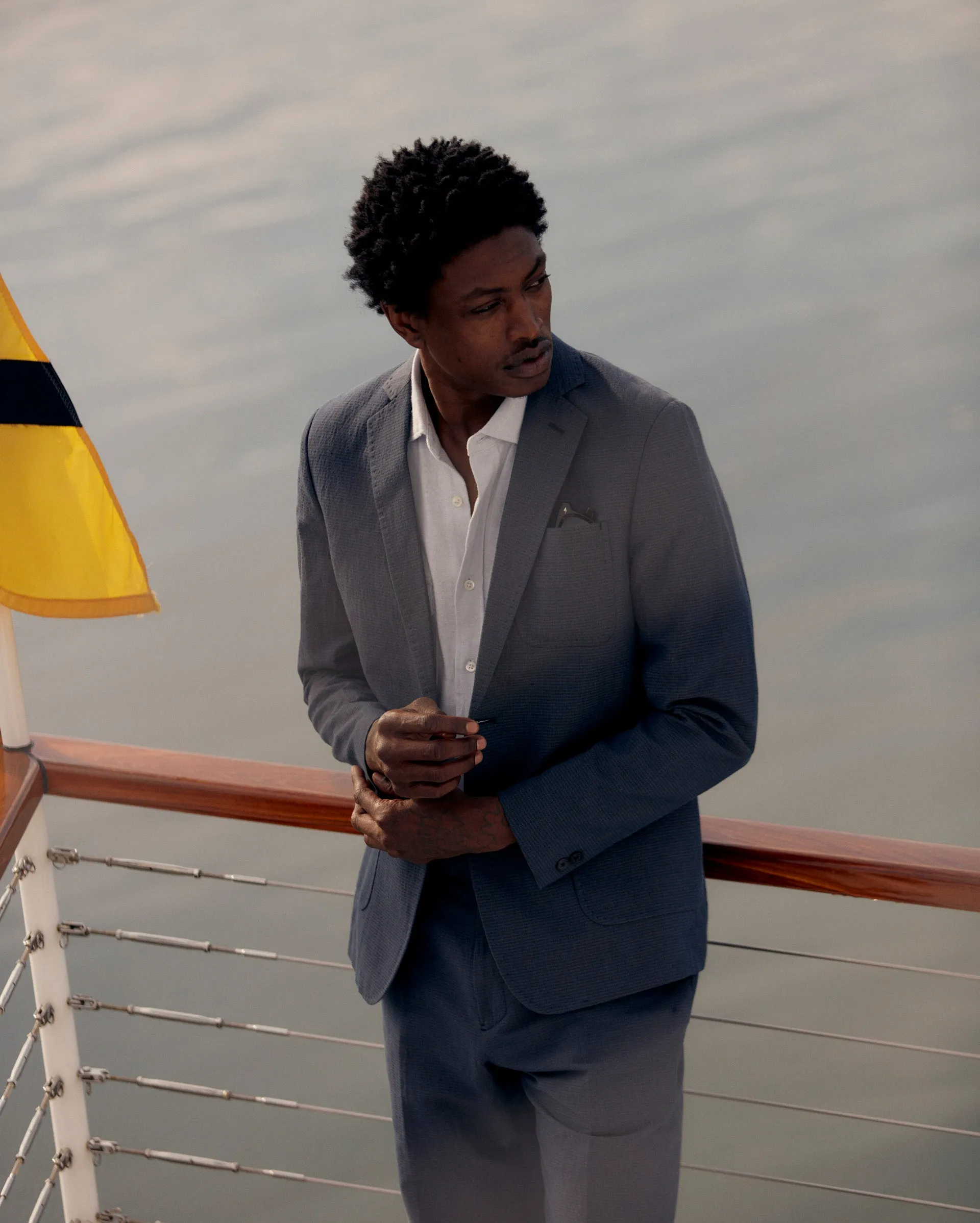 Micro-Seersucker Flat Front Trouser sold by Billy Reid product image thumbnail 3