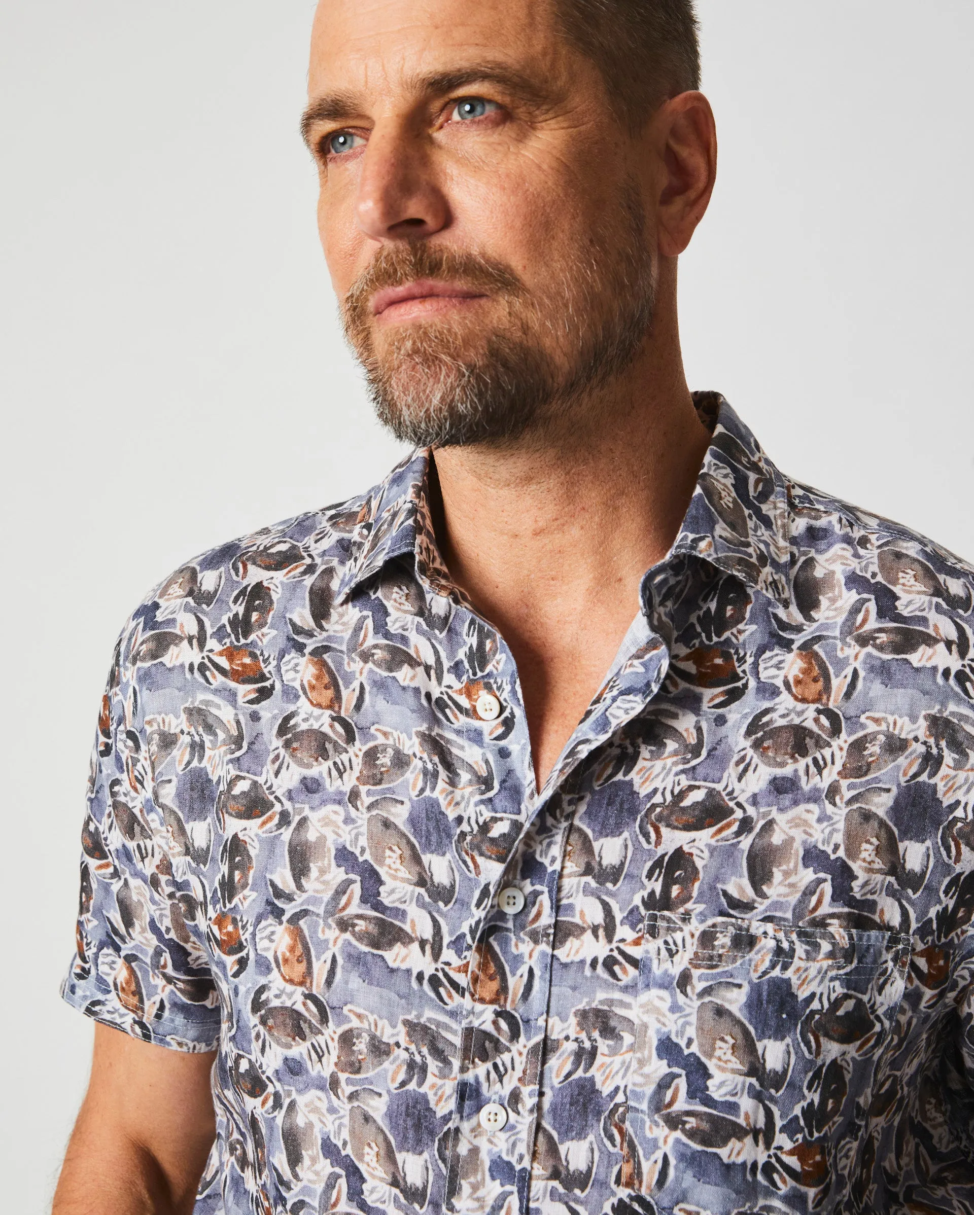 SHORT SLEEVE CRAB LINEN TREME BLOCK SHIRT sold by Billy Reid product image thumbnail 2