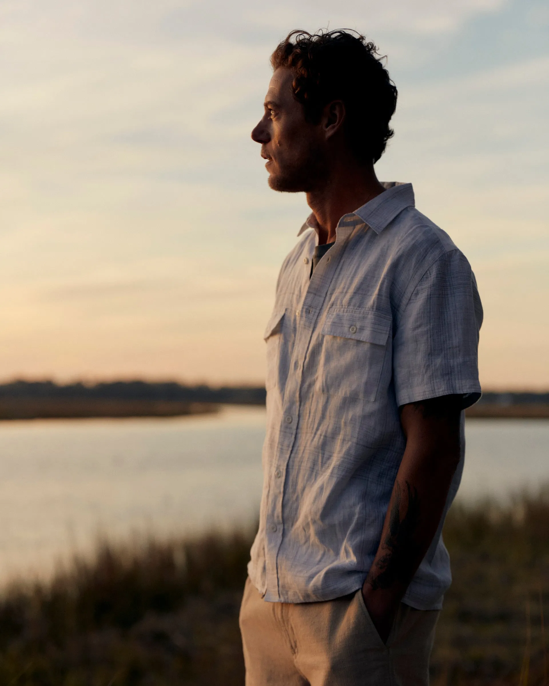 Short Sleeve Linen Line Plaid Banks Shirt sold by Billy Reid product image thumbnail 3