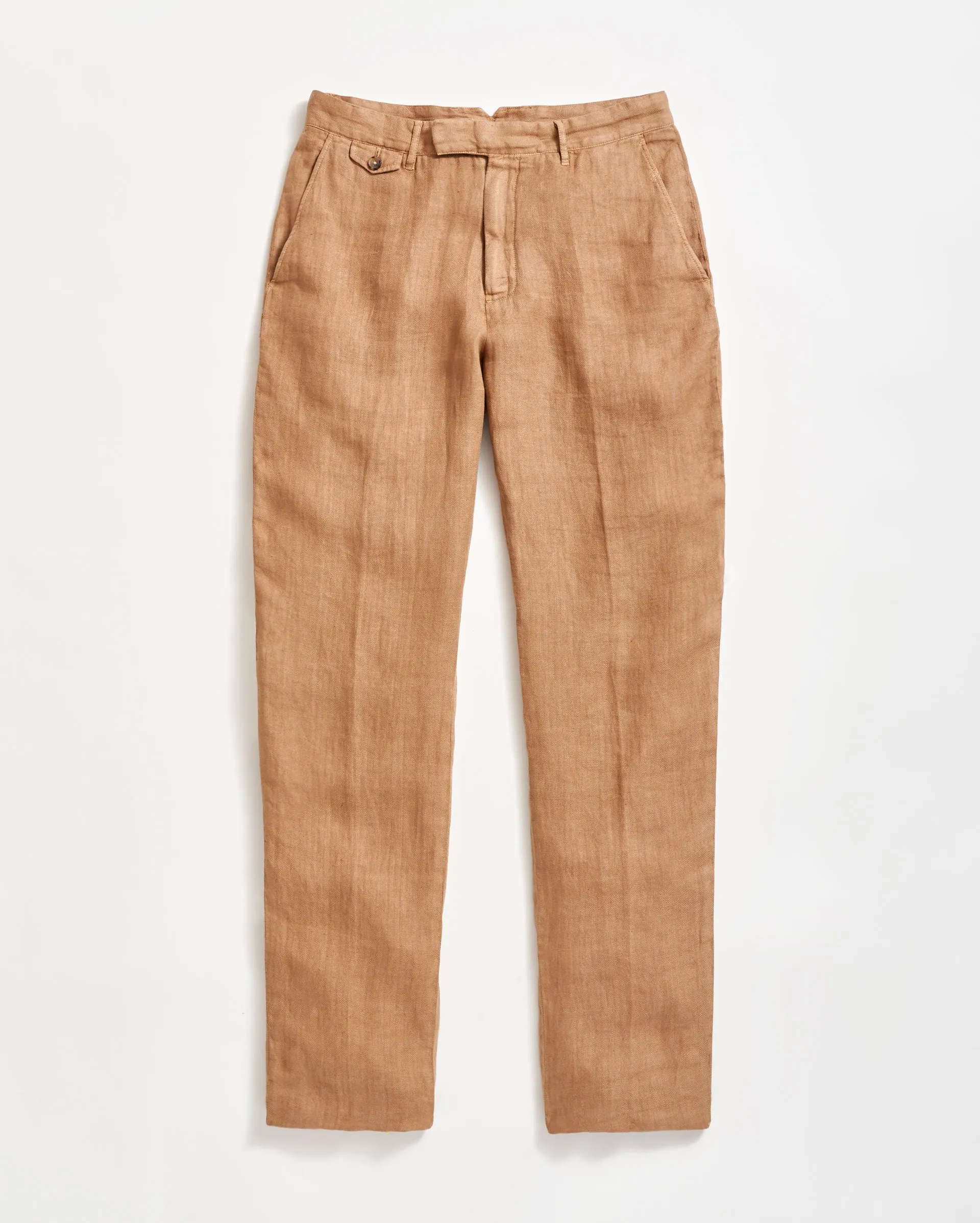 GARMENT DYED LINEN FLAT FRONT TROUSER sold by Billy Reid