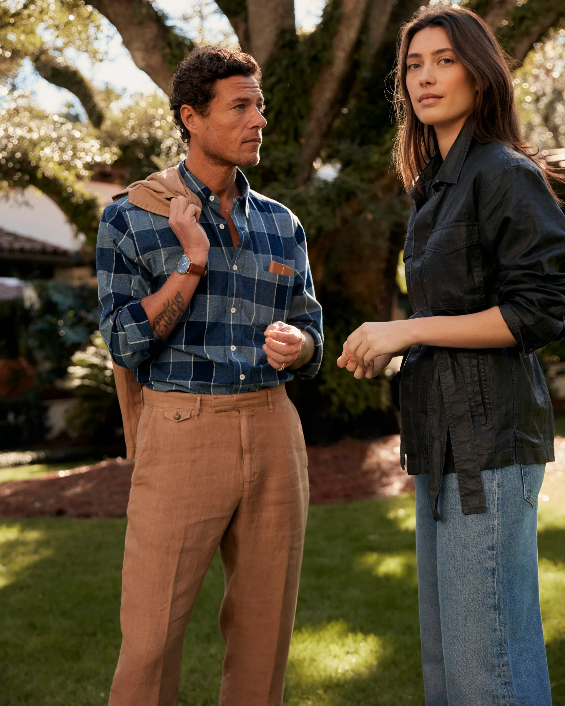 GARMENT DYED LINEN FLAT FRONT TROUSER sold by Billy Reid product image thumbnail 3