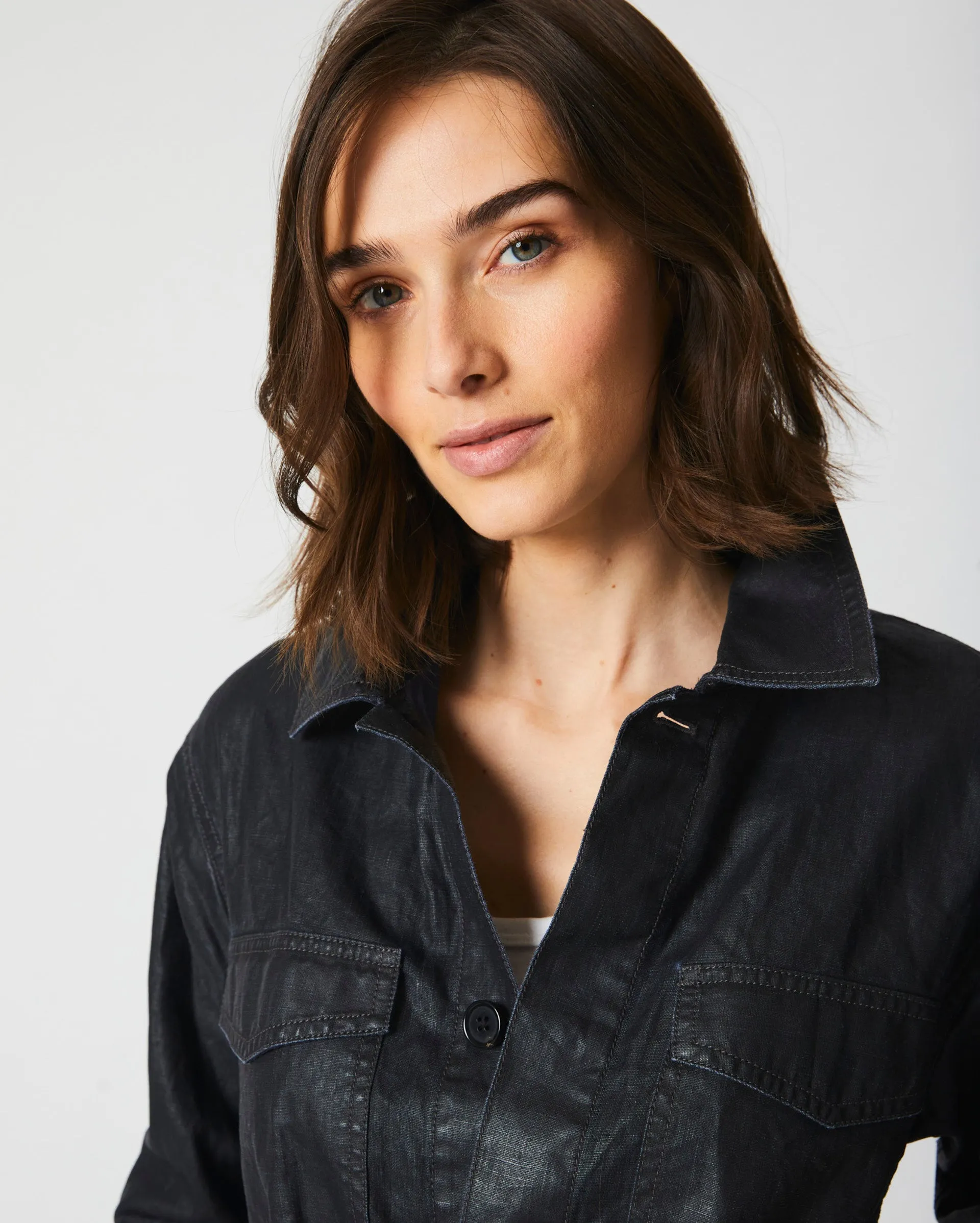 Coated Linen Shirt Jacket sold by Billy Reid product image thumbnail 3