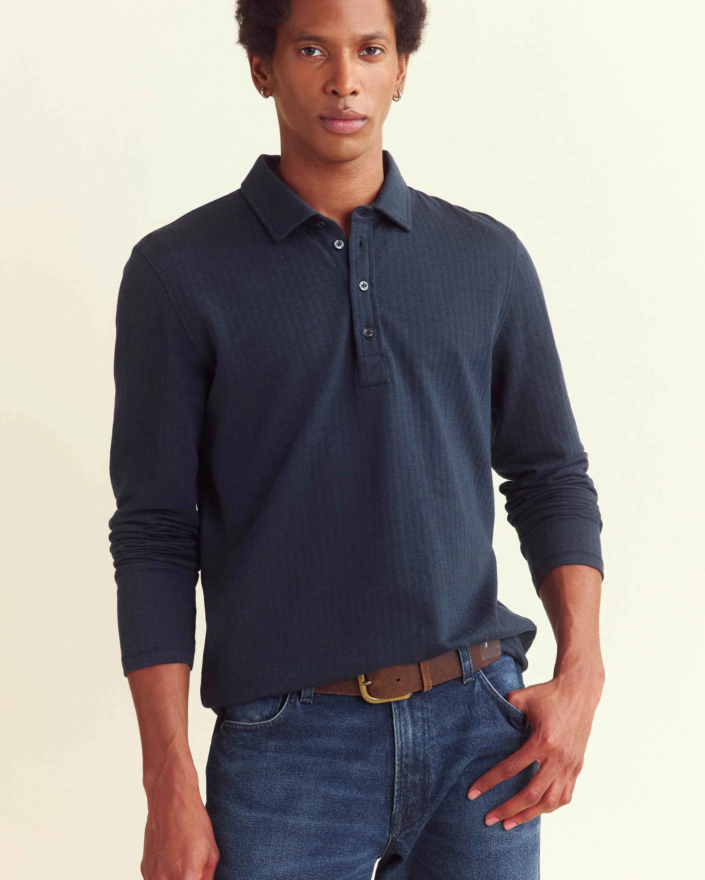 Long Sleeve Herringbone Polo sold by Billy Reid product image thumbnail 2