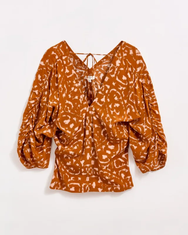 Moroccan Screen Silk Ruched Blouse sold by Billy Reid