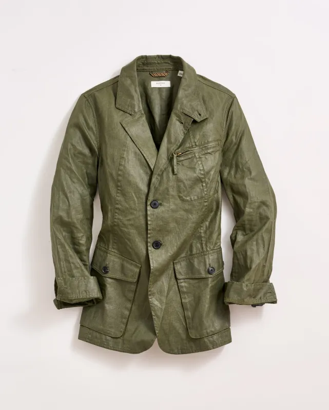 Coated Linen Hacking Jacket sold by Billy Reid