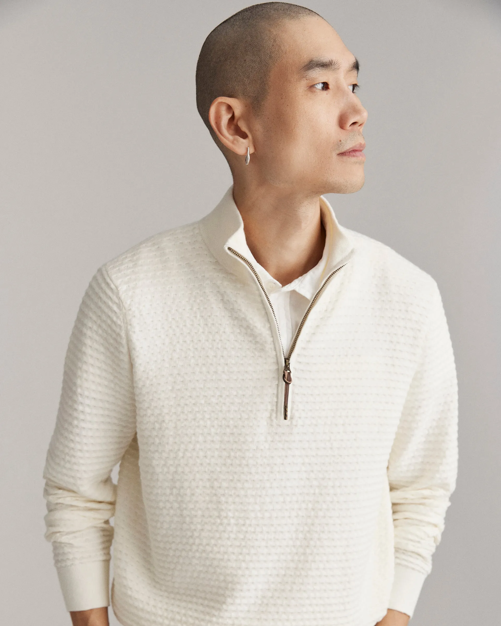 Linen Textured Half Zip Sweater sold by Billy Reid product image thumbnail 3