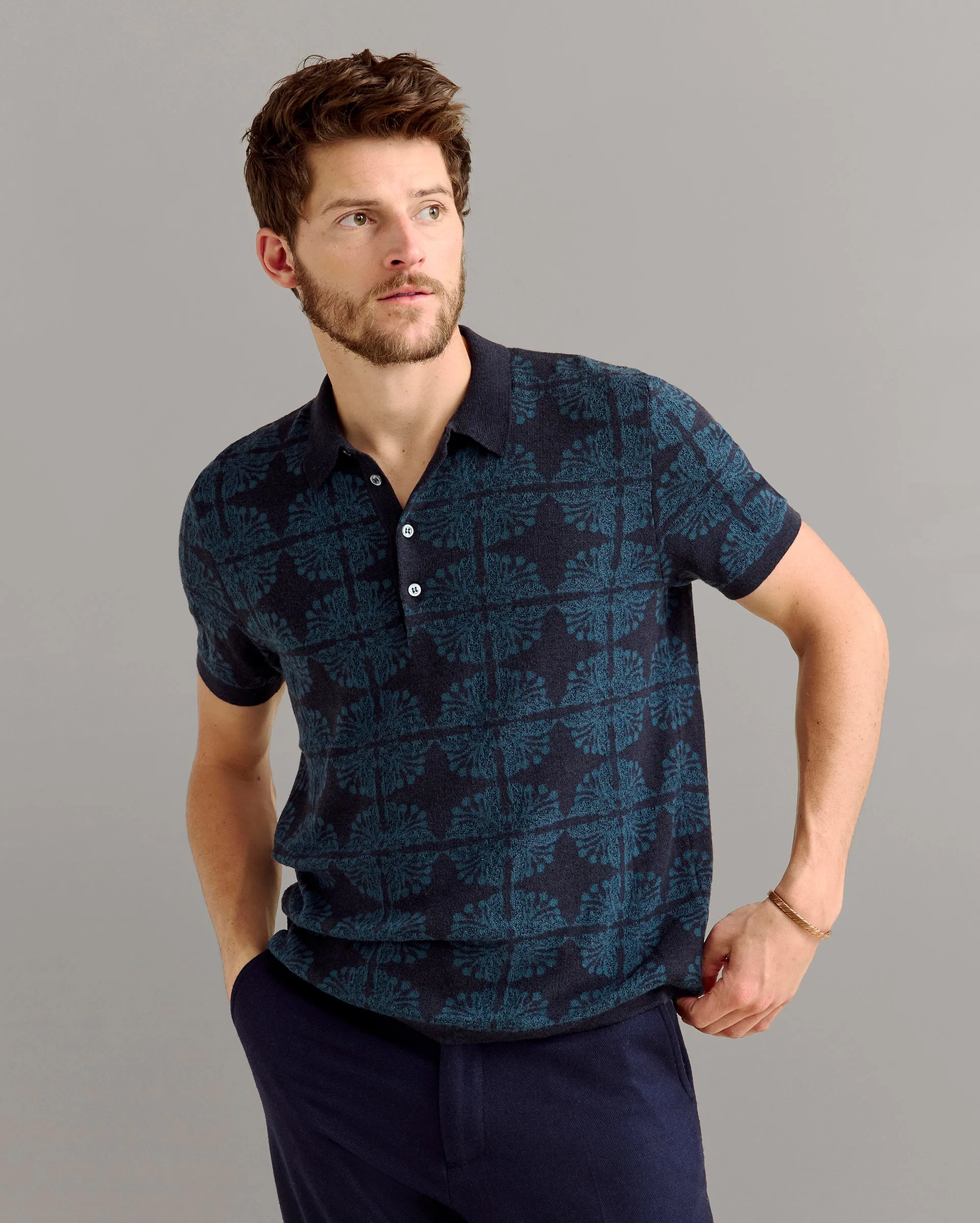 Tile Jacquard Sweater Polo sold by Billy Reid product image thumbnail 2