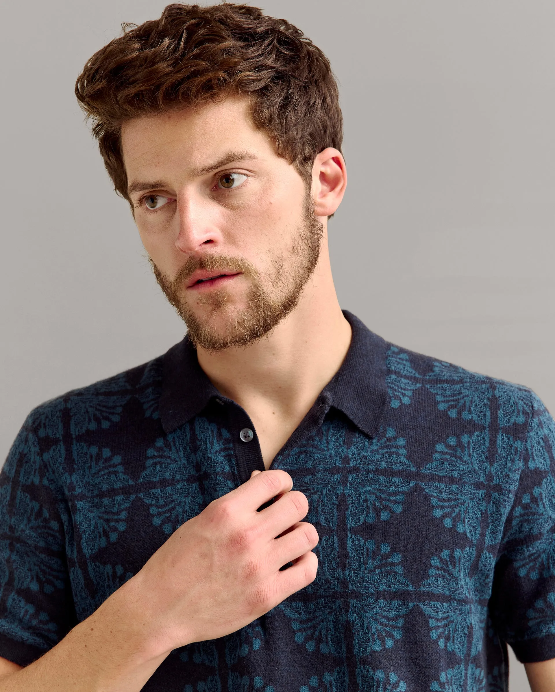 Tile Jacquard Sweater Polo sold by Billy Reid product image thumbnail 3