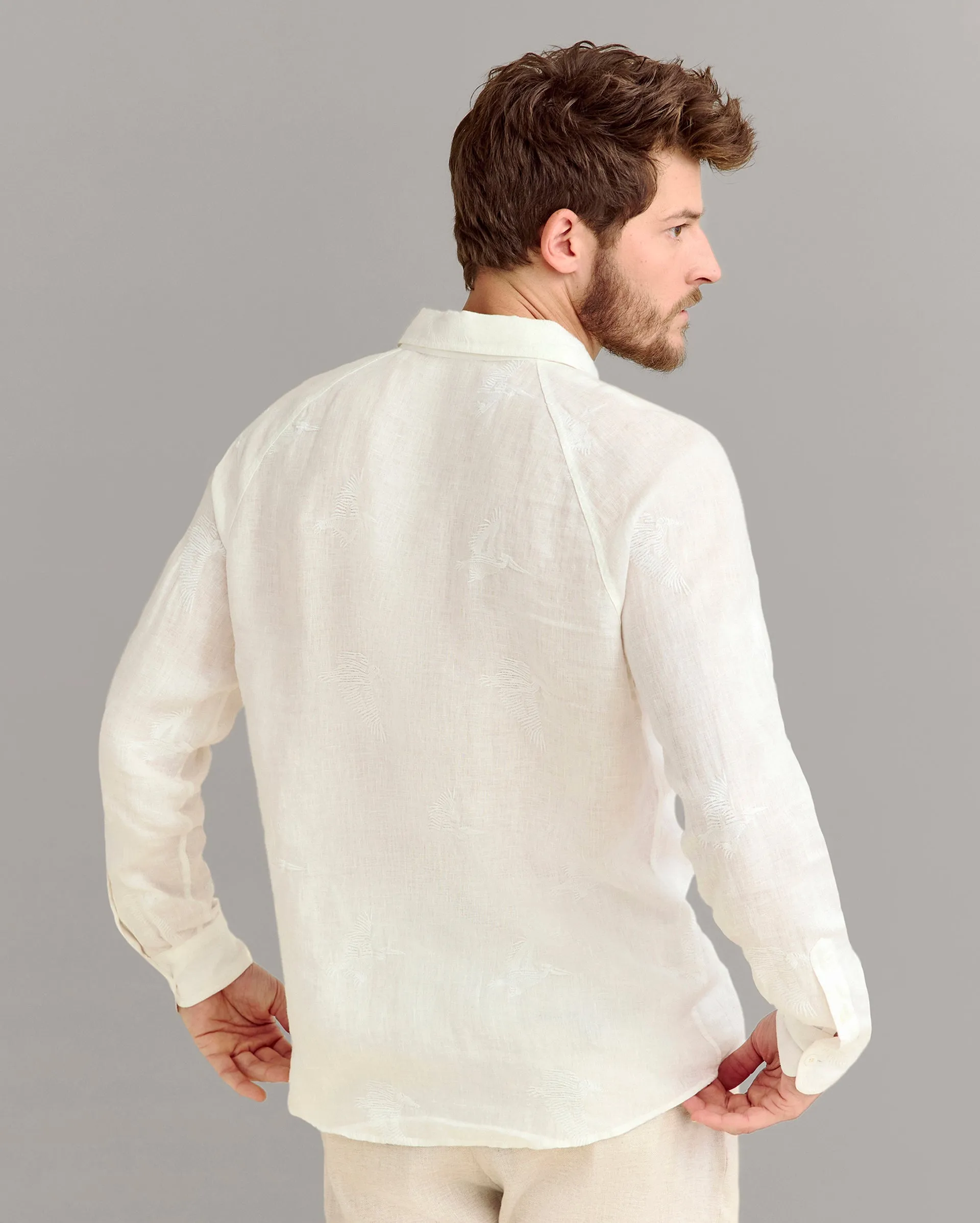 Embroidered Pelican Swarm Raglan Shirt sold by Billy Reid product image thumbnail 4