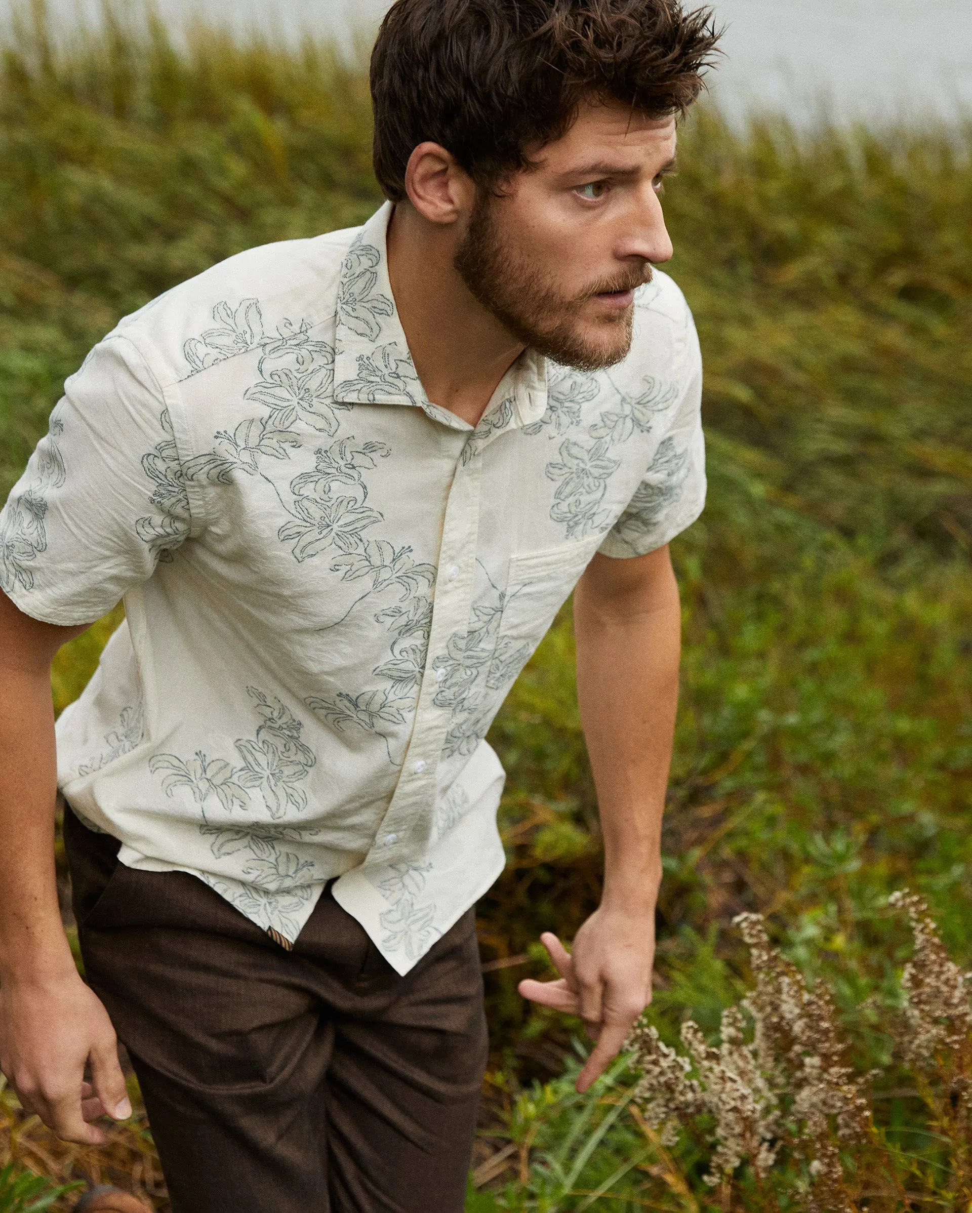 Short Sleeve Watercolor Lily Jacquard Treme Shirt sold by Billy Reid product image thumbnail 4