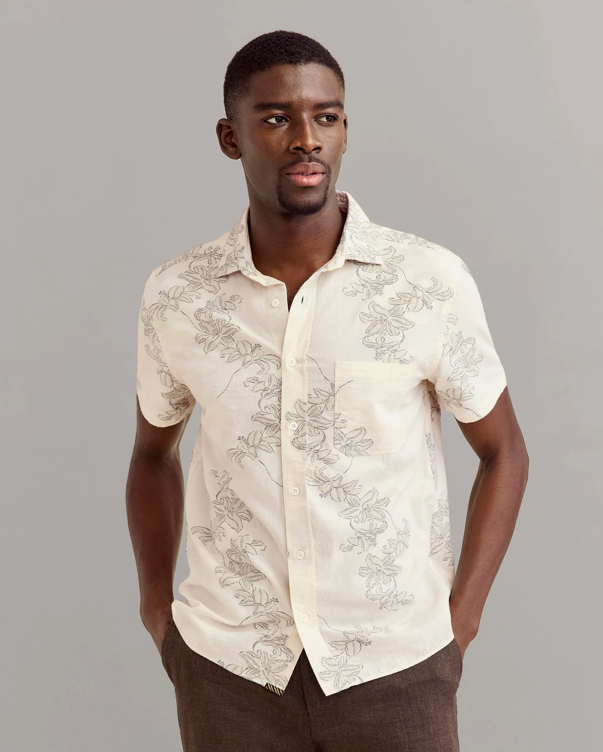 Short Sleeve Watercolor Lily Jacquard Treme Shirt sold by Billy Reid product image thumbnail 2