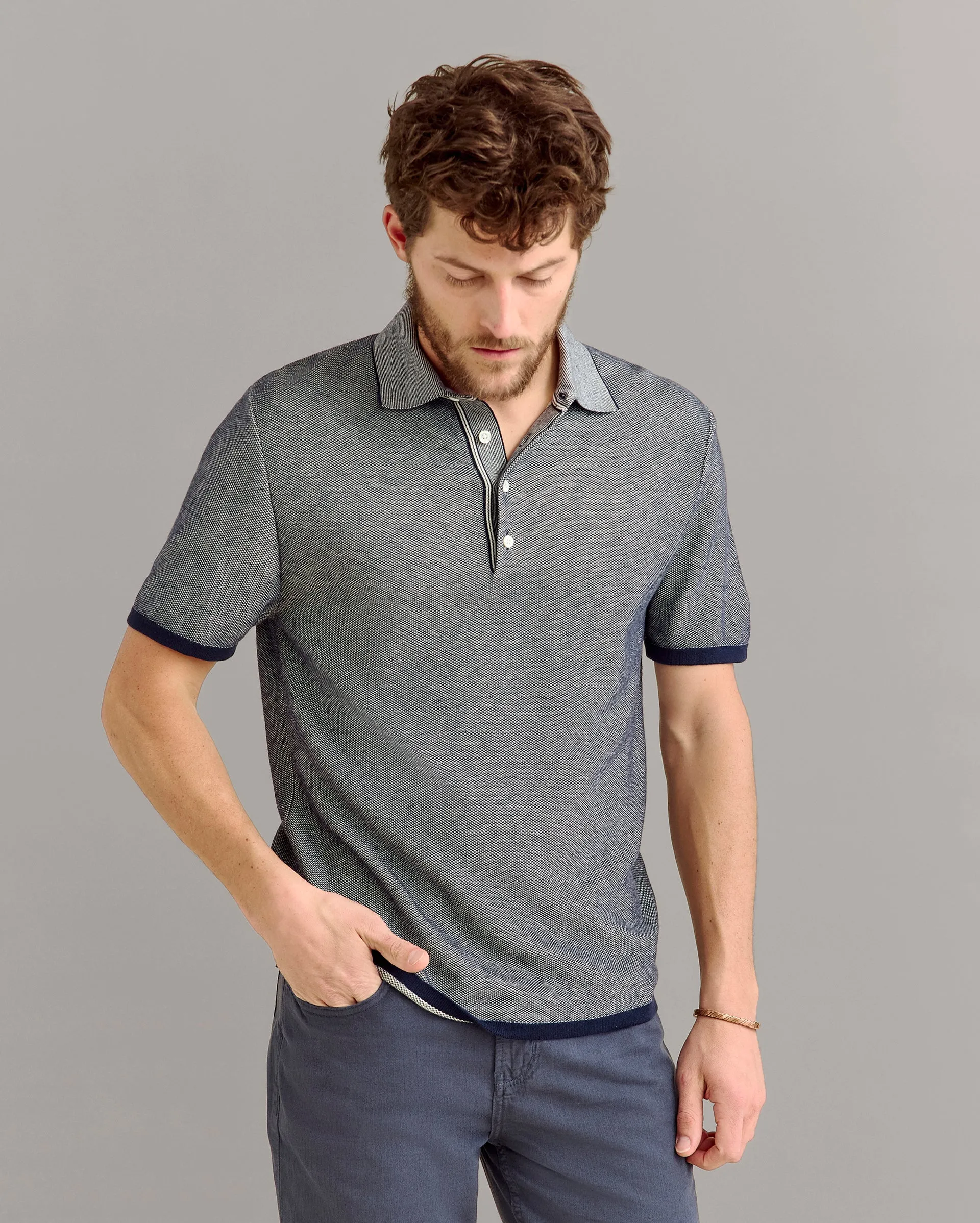 Birdseye Pique Sweater Polo sold by Billy Reid product image thumbnail 2
