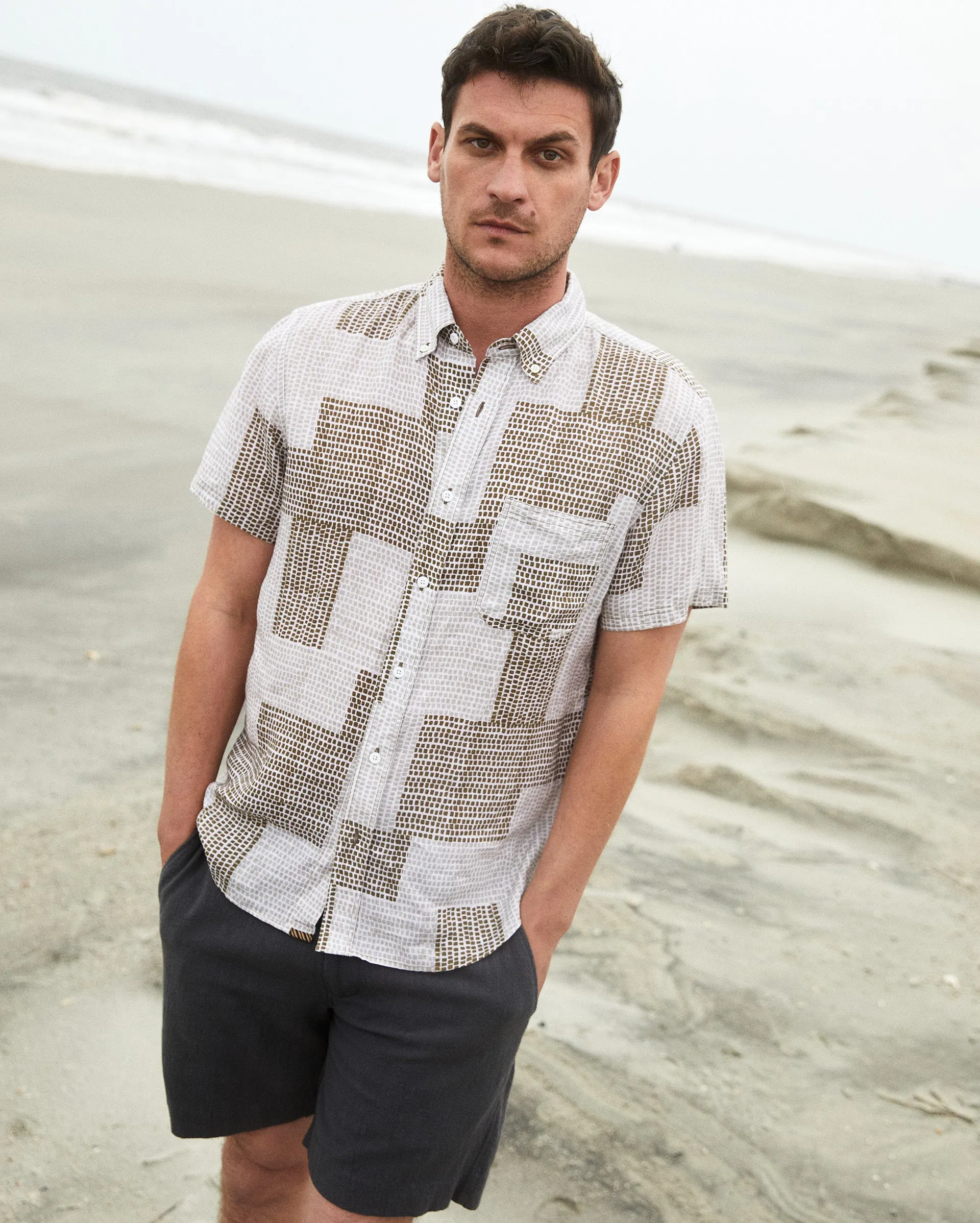 Short Sleeve Brick Patchwork Tuscumbia Shirt Button Down sold by Billy Reid product image thumbnail 4