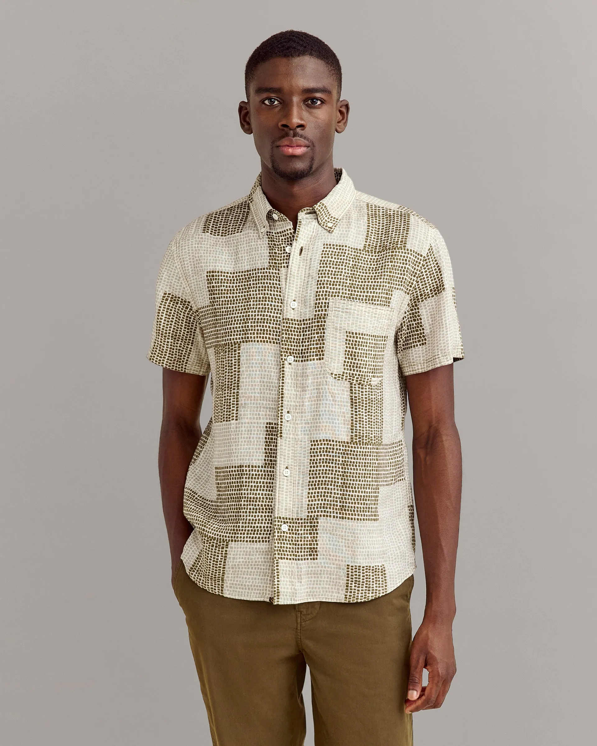 Short Sleeve Brick Patchwork Tuscumbia Shirt Button Down sold by Billy Reid product image thumbnail 2