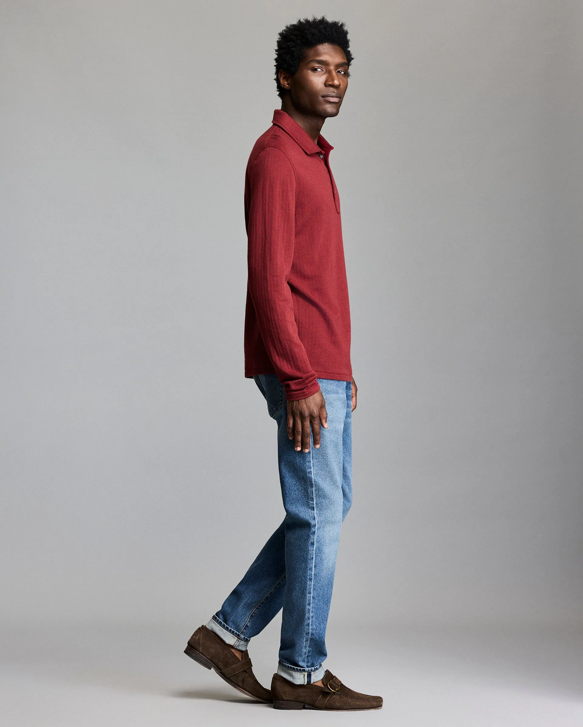 Long Sleeve Herringbone Polo sold by Billy Reid product image thumbnail 3