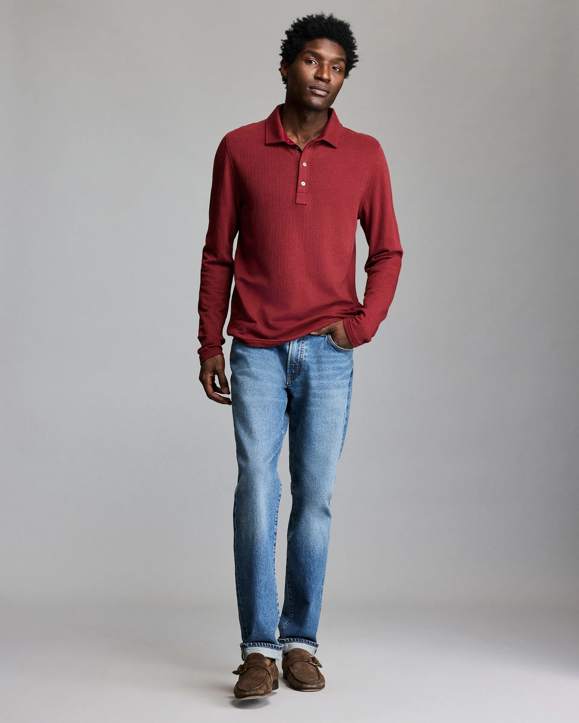 Long Sleeve Herringbone Polo sold by Billy Reid product image thumbnail 2