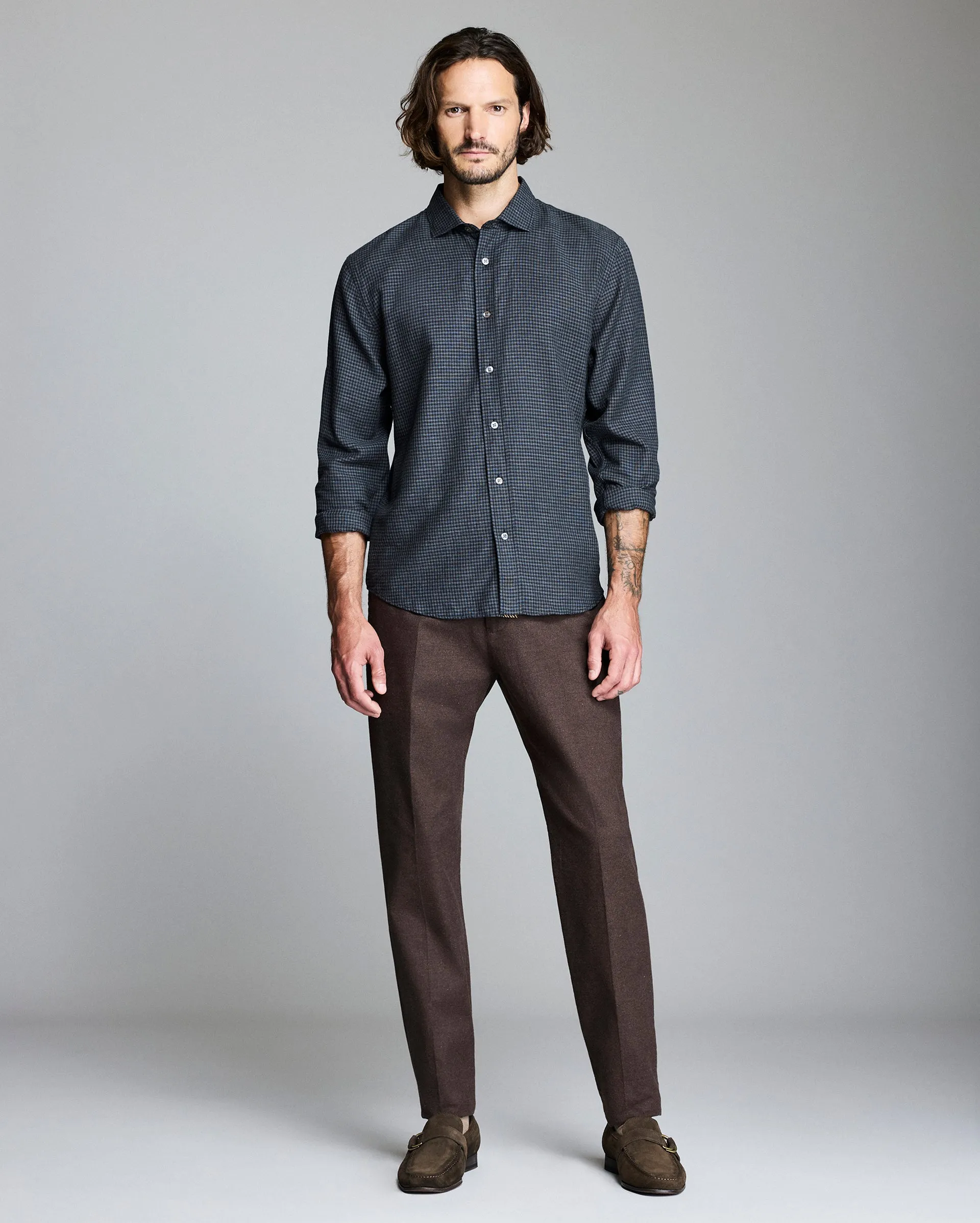 Melange Micro Grid Plaid Cedar Shirt sold by Billy Reid product image thumbnail 2