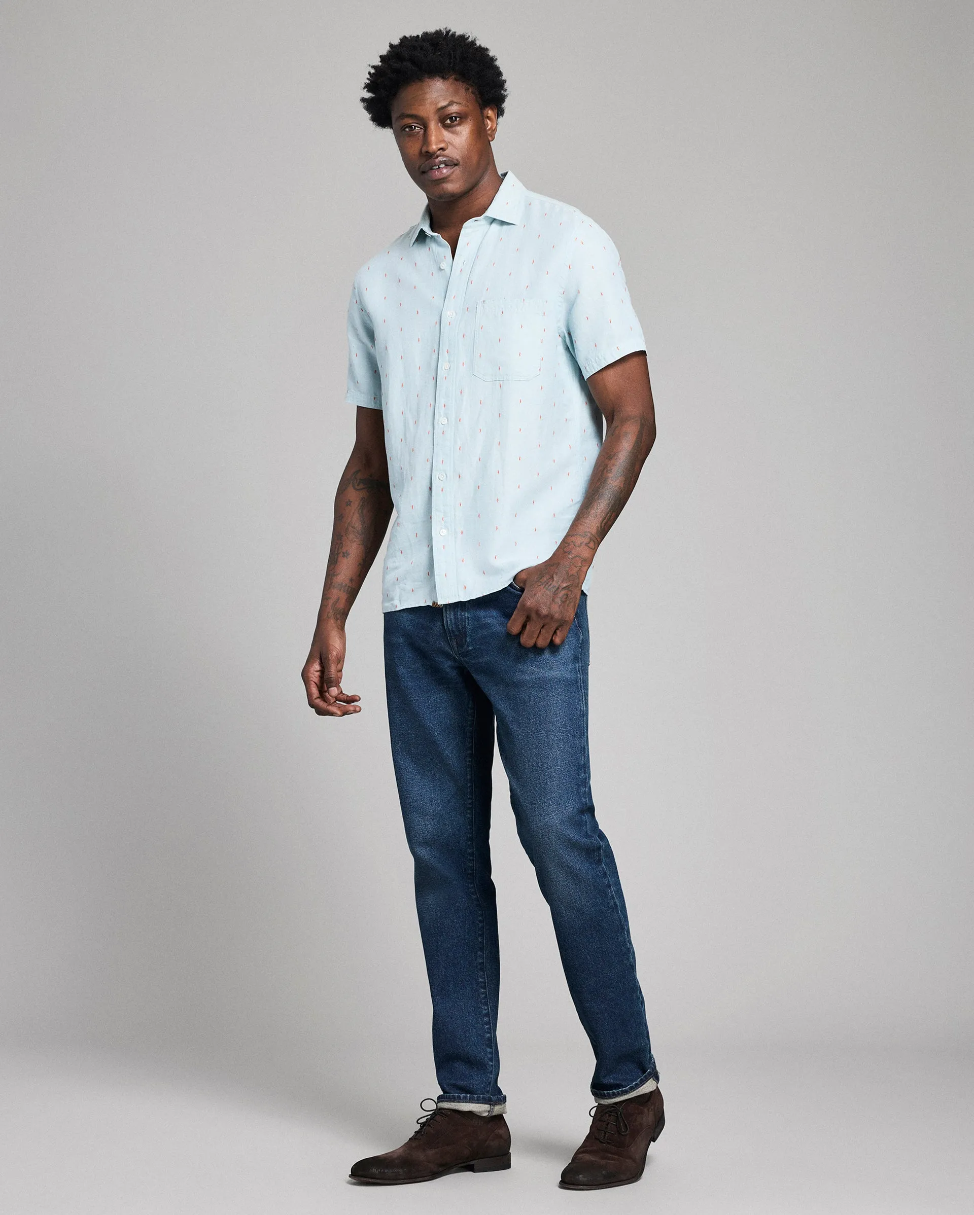Short Sleeve Herringbone Treme Shirt sold by Billy Reid product image thumbnail 3